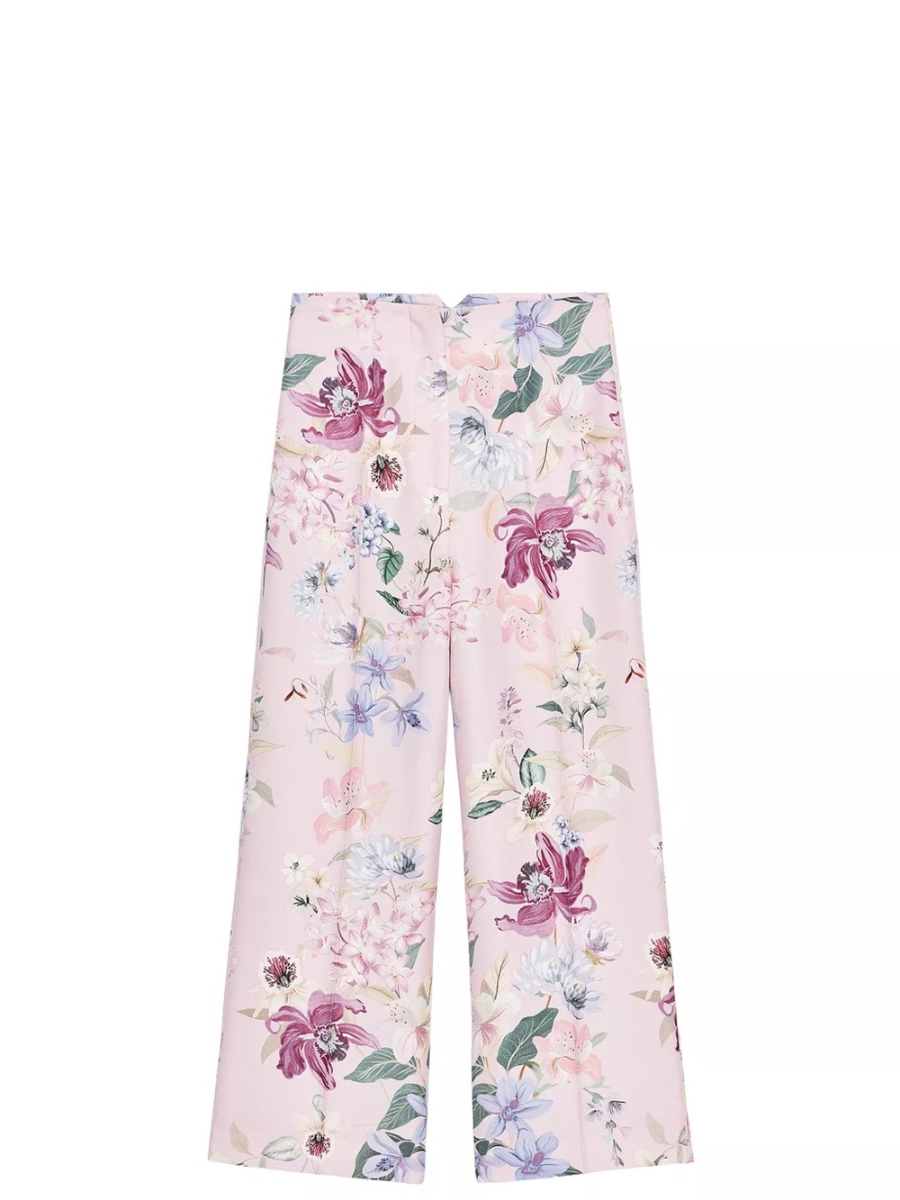 Zara Pink Floral Wide-Leg Crop Pants